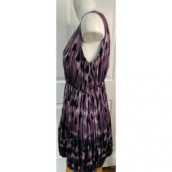 J. Jill Purple Black Sleeveless Rayon Elastic Waist Blouson Tank Dress Size PM - Picture 3 of 5
